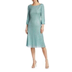 st john lace embellished shirt dress St. John Collection Embellished Floral Lace Cap Sleeve Dress ( Size 4)